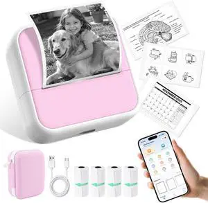 Wireless Mini Sticker Printer & Inkless Thermal Label Maker with Pink Case Wireless Mini Sticker Printer & Inkless Thermal Label Maker with Pink Case