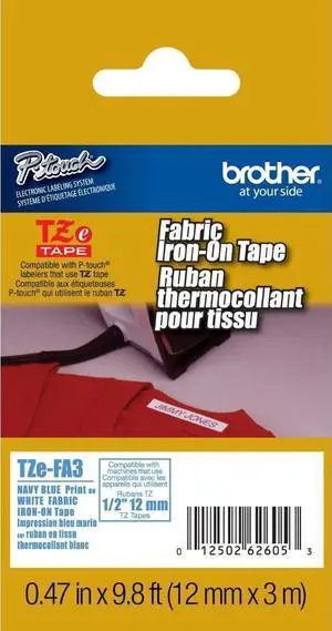 2/Pack Genuine Brother 1/2" (12mm) Navy Blue on White Iron on Fabric TZe P-Touch Tape for Brother PT-1910, PT1910 Label Maker 2/Pack Genuine Brother 1/2" (12mm) Navy Blue on White Iron on Fabric TZe P-Touch Tape for Brother PT-1910, PT1910 Label Maker