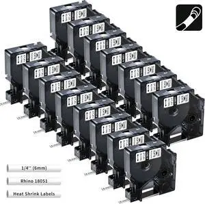 15-PK 18051 Replace for DYMO Rhino 4200 5200 Heat Shrink Labels 1/4'' White 15-PK 18051 Replace for DYMO Rhino 4200 5200 Heat Shrink Labels 1/4'' White