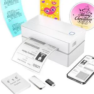 Bluetooth Thermal Shipping Label Printer (White) + Thermal Direct Shipping Labels (Pack of 500 Fan-Fold Labels) Bluetooth Thermal Shipping Label Printer (White) + Thermal Direct Shipping Labels (Pack of 500 Fan-Fold Labels)