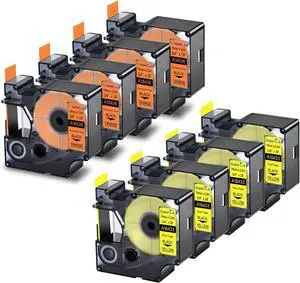 Compatible for Dymo Rhino Vinyl Label Tapes 4PK 18433 Black on Yellow and 4PK 18436 Black on Orange Labels 3/4 inch 19mm x 5.5m Compatible for Dymo Rhino Vinyl Label Tapes 4PK 18433 Black on Yellow and 4PK 18436 Black on Orange Labels 3/4 inch 19mm x 5.5m