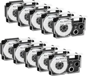 Cruxer 10Pack Replacement for XR-18WE XR-18WE1 AR-18WE 18mm 0.7'' Black on White Self-Adhesive Label Tape Compatible with Casio KL-780 KL-820 KL-HD1 KL-E550 KL-G2 KL-2000 CW-L300 Label Makers Cruxer 10Pack Replacement for XR-18WE XR-18WE1 AR-18WE 18mm 0.7'' Black on White Self-Adhesive Label Tape Compatible with Casio KL-780 KL-820 KL-HD1 KL-E550 KL-G2 KL-2000 CW-L300 Label Makers