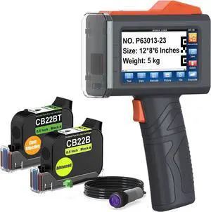 YEV Handheld Printer VP127 (Orange) Bundle with 1-Pack CB22B and 1-Pack CB22BT Original Solvent Fast Dry Black Ink Cartridge use for Code Date Logo Text Printing YEV Handheld Printer VP127 (Orange) Bundle with 1-Pack CB22B and 1-Pack CB22BT Original Solvent Fast Dry Black Ink Cartridge use for Code Date Logo Text Printing