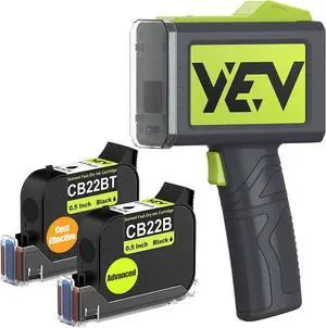YEV Handheld Printer VP127 (Green) Bundle with 1-Pack CB22B and 1-Pack CB22BT Original Solvent Fast Dry Black Ink Cartridge use for Code Date Logo Text Printing YEV Handheld Printer VP127 (Green) Bundle with 1-Pack CB22B and 1-Pack CB22BT Original Solvent Fast Dry Black Ink Cartridge use for Code Date Logo Text Printing
