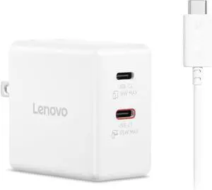 Lenovo Dual USB-C 65W GaN Charger, 2 USB-C Ports, for Laptops/Tablets & Phones & More, Compact Size, Foldable Plug, Includes 1.5m USB C Cable, Model/Type: CC65, White Lenovo Dual USB-C 65W GaN Charger, 2 USB-C Ports, for Laptops/Tablets & Phones & More, Compact Size, Foldable Plug, Includes 1.5m USB C Cable, Model/Type: CC65, White