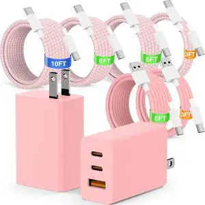 65W USB C Super Fast Charger for Samsung S26 Ultra,3-Port Type C Laptop Adapter Block with 3+6ft USB&3+6+10+10ft USBC Cable for Samsung Galaxy S26 Ultra S25/S24/S23,Tab,MacBook, iPhone 17/16-Pink 65W USB C Super Fast Charger for Samsung S26 Ultra,3-Port Type C Laptop Adapter Block with 3+6ft USB&3+6+10+10ft USBC Cable for Samsung Galaxy S26 Ultra S25/S24/S23,Tab,MacBook, iPhone 17/16-Pink