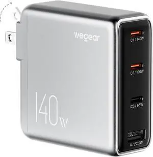 140W USB-C Charger for Laptop, Slim 4-Port PD 3.1 GaN Block-Silver 140W USB-C Charger for Laptop, Slim 4-Port PD 3.1 GaN Block-Silver