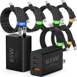 65W USB C Super Fast Charger for Samsung S26 Ultra,3-Port Type C Laptop Adapter Block with 3+6ft USB&3+6+10+10ft USBC Cable for Samsung Galaxy S26 Ultra S25/S24/S23,Tab,MacBook, iPhone 17/16-BK 65W USB C Super Fast Charger for Samsung S26 Ultra,3-Port Type C Laptop Adapter Block with 3+6ft USB&3+6+10+10ft USBC Cable for Samsung Galaxy S26 Ultra S25/S24/S23,Tab,MacBook, iPhone 17/16-BK