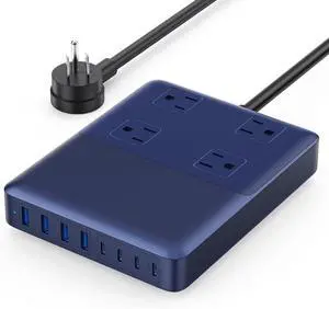 12-in-1 Charging Station USB C Power Strip with 5ft Cord and Plug,200W GaN IV USB C Charger Block,4 AC Outlets,8 USB for MacBook,iPhone 17/16,Fast Charging Desktop Charger for Office,Home Blue 12-in-1 Charging Station USB C Power Strip with 5ft Cord and Plug,200W GaN IV USB C Charger Block,4 AC Outlets,8 USB for MacBook,iPhone 17/16,Fast Charging Desktop Charger for Office,Home Blue
