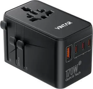 VINTAR Universal Travel Adapter 170W GaN, Fast Charger for EU UK US AU VINTAR Universal Travel Adapter 170W GaN, Fast Charger for EU UK US AU
