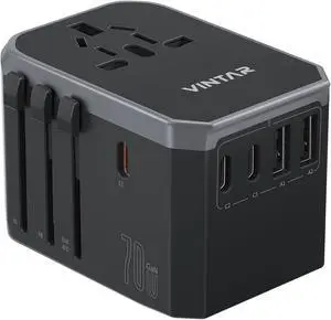 VINTAR Universal Travel Adapter 70W GaN, 3USB-C & 2USB-A for Laptops VINTAR Universal Travel Adapter 70W GaN, 3USB-C & 2USB-A for Laptops