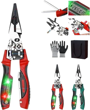 4-in-1 Wire Stripping and Testing Pliers Includes Voltage Tester, Screwdriver, Wire Stripper & Long Nose Pliers, Multi-Functional Digital Wire Stripper for Daily Repair Work (Red) 4-in-1 Wire Stripping and Testing Pliers Includes Voltage Tester, Screwdriver, Wire Stripper & Long Nose Pliers, Multi-Functional Digital Wire Stripper for Daily Repair Work (Red)