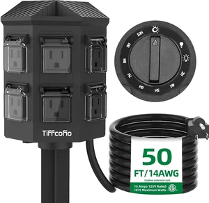 TiFFCOFiO Outdoor Power Strip Timer, Dusk to Dawn Light Sensor Countdown, 50 Feet Extension Cord Waterproof, 6 Grounded Outlets for Halloween and Christmas Decorations, ETL Listed TiFFCOFiO Outdoor Power Strip Timer, Dusk to Dawn Light Sensor Countdown, 50 Feet Extension Cord Waterproof, 6 Grounded Outlets for Halloween and Christmas Decorations, ETL Listed