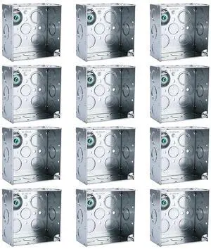 12-Pack Deep Square Electrical Box, 4 x 4 x 2-1/8 Inch Galvanized Steel Junction Box 30.3 Cu. in. Capacity with Multiple Knockouts 12-Pack Deep Square Electrical Box, 4 x 4 x 2-1/8 Inch Galvanized Steel Junction Box 30.3 Cu. in. Capacity with Multiple Knockouts