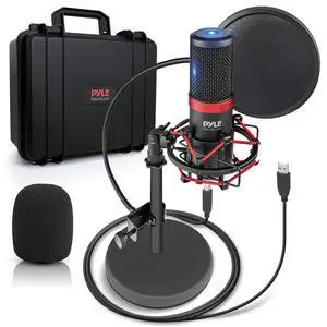 Pyle USB Microphone Podcast Recording Kit - Audio Cardioid Condenser Mic w/Shock Mount Stand & Pop Filter, for Gaming PS4, Streaming, Podcasting, Studio, YouTube, Works w/Windows PC Mac PDMIKT200 Pyle USB Microphone Podcast Recording Kit - Audio Cardioid Condenser Mic w/Shock Mount Stand & Pop Filter, for Gaming PS4, Streaming, Podcasting, Studio, YouTube, Works w/Windows PC Mac PDMIKT200
