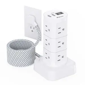 Surge Protector Power Strip Tower, 10FT Extension Cord, Slim Flat Plug | Office Desk Supplies, with Multiple Outlets(12 AC Outlets), 1875W/15A Overload Protection, Dorm Room Essentials Surge Protector Power Strip Tower, 10FT Extension Cord, Slim Flat Plug | Office Desk Supplies, with Multiple Outlets(12 AC Outlets), 1875W/15A Overload Protection, Dorm Room Essentials