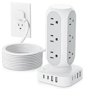 TenTrend Power Strip Tower, 4.8A Fast Charging Tower, 10 FT Extension Cord | 12 AC Outlets & 8 USB Ports (4USB-C), Flat Plug Charging Station for Home, Office, Dorm Room TenTrend Power Strip Tower, 4.8A Fast Charging Tower, 10 FT Extension Cord | 12 AC Outlets & 8 USB Ports (4USB-C), Flat Plug Charging Station for Home, Office, Dorm Room