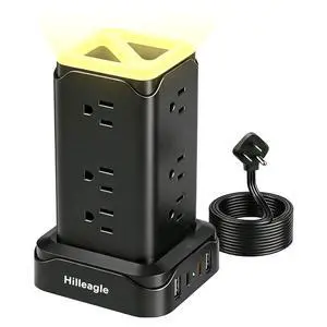 Surge Protector Power Strip Tower with LED Night Lights, 6Ft Extension Cord with Multiple 12 AC Outlets, 4 USB Ports (2 USB C) Charging Station, Black Surge Protector Power Strip Tower with LED Night Lights, 6Ft Extension Cord with Multiple 12 AC Outlets, 4 USB Ports (2 USB C) Charging Station, Black