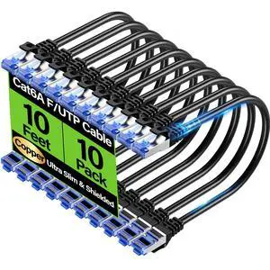 Cat6A Ethernet Cable Shielded 10Gbps 10 ft (10 Pack), Slim Shielded (F/UTP) Ethernet Cable Cat 6, Flexible 28AWG Bare Copper Cat6 Cable, Space-saving Cat6a Network Cable for Server, Data Center, Black Cat6A Ethernet Cable Shielded 10Gbps 10 ft (10 Pack), Slim Shielded (F/UTP) Ethernet Cable Cat 6, Flexible 28AWG Bare Copper Cat6 Cable, Space-saving Cat6a Network Cable for Server, Data Center, Black