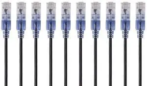 Monoprice Cat6A Ethernet Patch Cable - 10-Pack, Snagless RJ45, 550Mhz, 10G, UTP, Pure Bare Copper Wire, 30AWG, 0.5 Feet, Black - SlimRun Series Monoprice Cat6A Ethernet Patch Cable - 10-Pack, Snagless RJ45, 550Mhz, 10G, UTP, Pure Bare Copper Wire, 30AWG, 0.5 Feet, Black - SlimRun Series