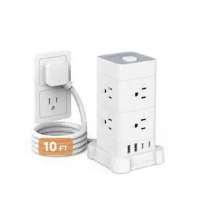 Power Strip Tower with 8 AC Outlets 4 USB Ports (2 USB-C), Surge Protection 3M Extension Cord Flat Plugs Charging Tower for Home Office Desk, White Power Strip Tower with 8 AC Outlets 4 USB Ports (2 USB-C), Surge Protection 3M Extension Cord Flat Plugs Charging Tower for Home Office Desk, White