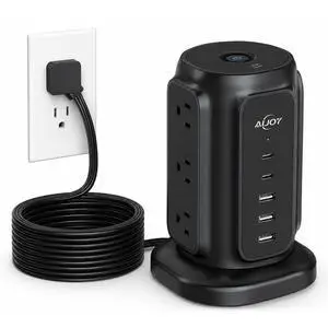 AiJoy 10FT Flat Plug Power Strip Tower with 9 AC Outlets and 5 USB Ports | 1200J Surge Protector Power Strip Outlet Extender Charging Station for Home, Office Supplies, Dorm Essentials AiJoy 10FT Flat Plug Power Strip Tower with 9 AC Outlets and 5 USB Ports | 1200J Surge Protector Power Strip Outlet Extender Charging Station for Home, Office Supplies, Dorm Essentials