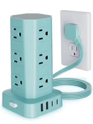 Power Strip Tower Surge Protector, 6FT Flat Plug Extension Cord with Multiple Outlets, 12 AC Outlets 4 USB (2 USB C), Desktop Charging Station with Surge Protection for Home Office Dorm Room, Mint Power Strip Tower Surge Protector, 6FT Flat Plug Extension Cord with Multiple Outlets, 12 AC Outlets 4 USB (2 USB C), Desktop Charging Station with Surge Protection for Home Office Dorm Room, Mint