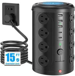 Power Strip Tower Surge Protector with 16 Outlets and 5 USB Ports (2 USB-C), 15FT Extension Cord with Multiple Outlets,Heavy Duty Charging Station,Home Office Dorm Room Essentials. Power Strip Tower Surge Protector with 16 Outlets and 5 USB Ports (2 USB-C), 15FT Extension Cord with Multiple Outlets,Heavy Duty Charging Station,Home Office Dorm Room Essentials.