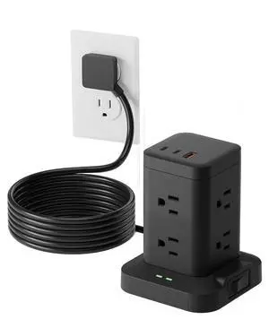Power Strip Surge Protector, Fast Charging PD20W USB-C Tower, Black, 10FT | 8 AC Outlets with 2 PD20W USB-C & 1 USB-A Tatal 11 Outlets; Extension Cord for Multiple Devices; for Home Office Dorm Room Power Strip Surge Protector, Fast Charging PD20W USB-C Tower, Black, 10FT | 8 AC Outlets with 2 PD20W USB-C & 1 USB-A Tatal 11 Outlets; Extension Cord for Multiple Devices; for Home Office Dorm Room