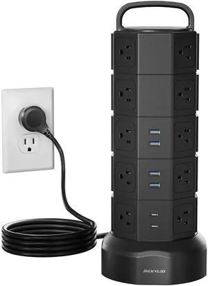 JACKYLED Power Strip Tower Surge Protector, 20 AC 6 USB (2 USB C), 1050J | 6.5Ft Retractable Extension Cord with Multiple Outlets, 1625W/13A Outlet Extender,USB Charging Station for Home Office Garage JACKYLED Power Strip Tower Surge Protector, 20 AC 6 USB (2 USB C), 1050J | 6.5Ft Retractable Extension Cord with Multiple Outlets, 1625W/13A Outlet Extender,USB Charging Station for Home Office Garage