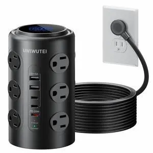 Tower Power Strip with 1 Dedicated PD 20W Fast-Charging Port, 12 Outlets, 5 USB Ports (3 USB-C), Desk Charging Station for Multiple Devices, 6FT Extension CordBlack Tower Power Strip with 1 Dedicated PD 20W Fast-Charging Port, 12 Outlets, 5 USB Ports (3 USB-C), Desk Charging Station for Multiple Devices, 6FT Extension CordBlack