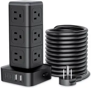 NTONPOWER 15 FT Power Strip Surge Protector Tower, Mini Flat Plug Power Strip Tower, 12 AC & 4 USB (2 USB C), 1625W / 13A Overload Protection, 1080J Surge Protector Tower for Home Office Dorm Room NTONPOWER 15 FT Power Strip Surge Protector Tower, Mini Flat Plug Power Strip Tower, 12 AC & 4 USB (2 USB C), 1625W / 13A Overload Protection, 1080J Surge Protector Tower for Home Office Dorm Room