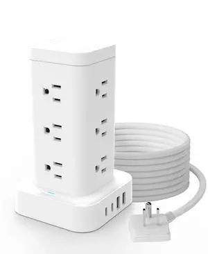 Tagzilo 16-in-1 Power Strip Tower with Surge Protector 1800J, 2USB-C & 2USB-A Ports with 12 AC Outlets, 10ft Extension Cord with Multiple outlets for Home Office Dorm Room, White Tagzilo 16-in-1 Power Strip Tower with Surge Protector 1800J, 2USB-C & 2USB-A Ports with 12 AC Outlets, 10ft Extension Cord with Multiple outlets for Home Office Dorm Room, White