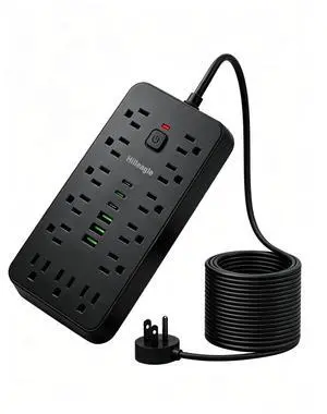 Power Strip Surge Protector, 6 Ft Flat Plug Extension Cord, 13 Multiple AC Outlets with 6 USB Ports (3 USB C), FCC Certified for Home, Office, Dorm Essentials, 2000 Joules, Black Power Strip Surge Protector, 6 Ft Flat Plug Extension Cord, 13 Multiple AC Outlets with 6 USB Ports (3 USB C), FCC Certified for Home, Office, Dorm Essentials, 2000 Joules, Black