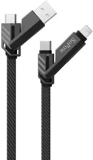 SoPow 1FT Flat Nylon Braided USB C to C Cable, 4-in-1 Multi-Adapter (C/A) 65W Max Fast Charging & Data Sync Cord Compatible with iPhone 14 15 16 17 iPad MacBook Android Power Bank SoPow 1FT Flat Nylon Braided USB C to C Cable, 4-in-1 Multi-Adapter (C/A) 65W Max Fast Charging & Data Sync Cord Compatible with iPhone 14 15 16 17 iPad MacBook Android Power Bank