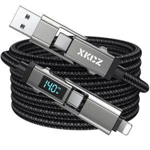 4 in 1 USB C Cable with Wattage Display, 140W Round Nylon Braided Multi Charging Cable with Data Sync, USB C Charging Cord Combo Type C/USB A/iPhone Port for iPhone/iPad/Samsung/Laptop, 3FT 4 in 1 USB C Cable with Wattage Display, 140W Round Nylon Braided Multi Charging Cable with Data Sync, USB C Charging Cord Combo Type C/USB A/iPhone Port for iPhone/iPad/Samsung/Laptop, 3FT
