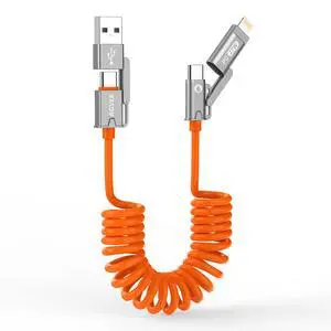 AGVEE 5ft 4-in-1 Coiled Multi Charging Charger Data Transfer Cable | Secure-Slide No-Loss Adapters, Slim Tips Fit Thick Cases, Lightning End Reinforced, PD 60W for iPhone Carplay, Android Auto AGVEE 5ft 4-in-1 Coiled Multi Charging Charger Data Transfer Cable | Secure-Slide No-Loss Adapters, Slim Tips Fit Thick Cases, Lightning End Reinforced, PD 60W for iPhone Carplay, Android Auto