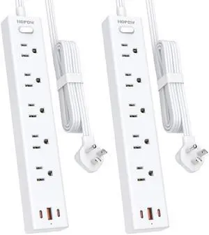 2 Pack Surge Protector Power Strip, 5AC&1A2C, 6FT Flat Plug Extension Cord | HOPOW Flat Power Strip, 1700J, 0.33in Ultra Thin Plug, 1250W/10A, Wide Spaced, Mountable for Home Office, White 2 Pack Surge Protector Power Strip, 5AC&1A2C, 6FT Flat Plug Extension Cord | HOPOW Flat Power Strip, 1700J, 0.33in Ultra Thin Plug, 1250W/10A, Wide Spaced, Mountable for Home Office, White