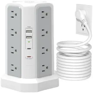 Surge Protector Power Strip Tower,10FT Long Extension Cord with Multiple Outlets 1625W 13A, Desk Charging Station with 16 Outlets and 4 USB Ports for Home, Office Desk Supplies, Dorm Room Surge Protector Power Strip Tower,10FT Long Extension Cord with Multiple Outlets 1625W 13A, Desk Charging Station with 16 Outlets and 4 USB Ports for Home, Office Desk Supplies, Dorm Room