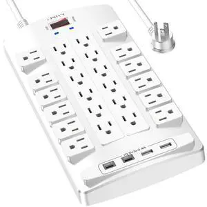 QINLIANF Surge Protector Power Strip - 6Ft Flat Plug Heavy Duty Extension Cord with 24 Outlets and 4 USB Ports(2 USB-C Ports), 4100J, for Home, Office, Dorm, ETL Listed, White QINLIANF Surge Protector Power Strip - 6Ft Flat Plug Heavy Duty Extension Cord with 24 Outlets and 4 USB Ports(2 USB-C Ports), 4100J, for Home, Office, Dorm, ETL Listed, White