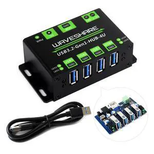 Waveshare 4-Ch USB 3.2 Gen1 HUB, Compatible with Windows, macOS, Linux and Android, Metal Case with Wall-Mount Support, Driver-Free, Plug-and-Play Waveshare 4-Ch USB 3.2 Gen1 HUB, Compatible with Windows, macOS, Linux and Android, Metal Case with Wall-Mount Support, Driver-Free, Plug-and-Play