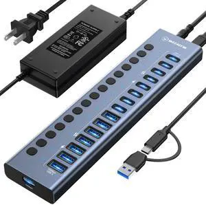 WEEAEEW Powered USB 3.2 Hub, 16 Port USB Hub with 10Gbps Data Speed, 8 USB-A & 8 USB-C Ports, 96W Power Adapter for PC, Laptop, Printer, Camera WEEAEEW Powered USB 3.2 Hub, 16 Port USB Hub with 10Gbps Data Speed, 8 USB-A & 8 USB-C Ports, 96W Power Adapter for PC, Laptop, Printer, Camera