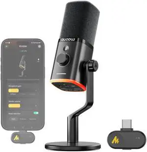 PD100W Wireless Dynamic Gaming Microphone for PC with USB-C Receiver | One-Click Noise Reduction,Custom RGB,Mute,Monitoring, Companion App,Wireless Desktop Mic for Creator, Stream, Podcast, Black PD100W Wireless Dynamic Gaming Microphone for PC with USB-C Receiver | One-Click Noise Reduction,Custom RGB,Mute,Monitoring, Companion App,Wireless Desktop Mic for Creator, Stream, Podcast, Black