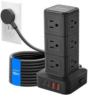 ORICO 10FT Extension Cord with 12 AC Outlets 4 USB, Surge Protetctor Power | Power Strip Tower, Outlet Extender, 20W Fast Charge Desk Accessories for Home Office Dorm ORICO 10FT Extension Cord with 12 AC Outlets 4 USB, Surge Protetctor Power | Power Strip Tower, Outlet Extender, 20W Fast Charge Desk Accessories for Home Office Dorm