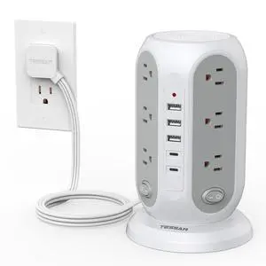 TESSAN Tower Power Strip Surge Protector, Flat Extension Cord 6 Ft, Grey | Individual Switches with 12 Outlets, 5 USB Ports(2 USB C), Flat Plug, Charging Station for Multiple Devices, Office, Dorm TESSAN Tower Power Strip Surge Protector, Flat Extension Cord 6 Ft, Grey | Individual Switches with 12 Outlets, 5 USB Ports(2 USB C), Flat Plug, Charging Station for Multiple Devices, Office, Dorm