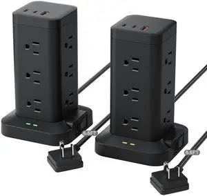 2Pack Power Strip Tower with Surge Protector 1800J, Fast Charging Tower PD20W USB-C Ports with 12 AC Outlets, 6ft Extension Cord for Home Office Dorm Room, Black 2Pack Power Strip Tower with Surge Protector 1800J, Fast Charging Tower PD20W USB-C Ports with 12 AC Outlets, 6ft Extension Cord for Home Office Dorm Room, Black