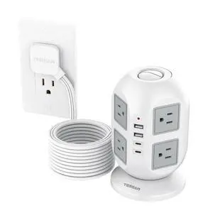 TESSAN Tower Surge Protector Power Strip, 10 ft Long Flat Extension Cord | 8 AC Outlets with 4 USB Ports (2 USB C), Charging Station with Surge Protection, for Home Office Dorm Room Essentials TESSAN Tower Surge Protector Power Strip, 10 ft Long Flat Extension Cord | 8 AC Outlets with 4 USB Ports (2 USB C), Charging Station with Surge Protection, for Home Office Dorm Room Essentials