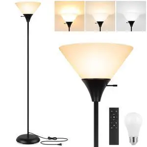 Coucrek Floor Lamp for Living Room, Torchiere Standing Light | Remote Control Stepless Dimmable Brightness & Color Temperature, 9W LED Bulb Included, Tall Lamp for Bedroom, Office, Dorm Coucrek Floor Lamp for Living Room, Torchiere Standing Light | Remote Control Stepless Dimmable Brightness & Color Temperature, 9W LED Bulb Included, Tall Lamp for Bedroom, Office, Dorm