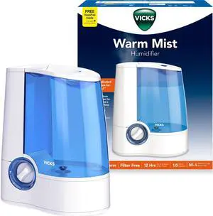 Vicks Warm Mist Humidifier for Small to Medium Rooms, White | Filter-Free Operation with a 1-Gallon Tank, Auto Shut-Off, Night Light, Works with VapoPad & VapoSteam Vicks Warm Mist Humidifier for Small to Medium Rooms, White | Filter-Free Operation with a 1-Gallon Tank, Auto Shut-Off, Night Light, Works with VapoPad & VapoSteam