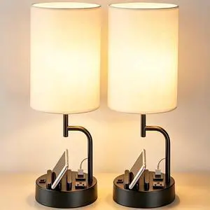 Dreamholder 2 Pack Table Lamp, Bedside Lamp with 3 USB Charging Ports & AC Outlet, USB Desk Lamp with 2 Phone Holders, Linen Fabric Shade Nightstand Lamps for Bedroom Living Room Office, Black Dreamholder 2 Pack Table Lamp, Bedside Lamp with 3 USB Charging Ports & AC Outlet, USB Desk Lamp with 2 Phone Holders, Linen Fabric Shade Nightstand Lamps for Bedroom Living Room Office, Black